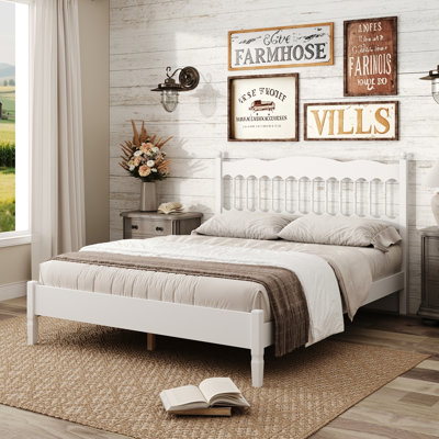 Countryside Style Queen Size Wooden Bed Frame with Spindle Headboard