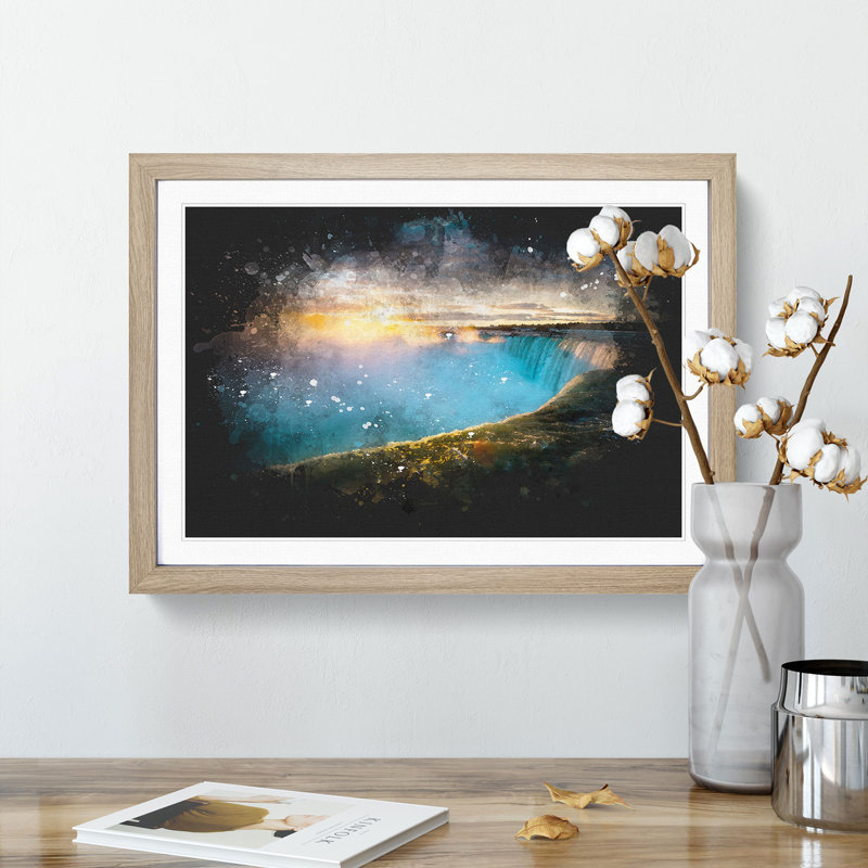 Niagara Falls Sunrise In Canada - Single Picture Frame Print on MDF, 33cm H x 45cm W x 2cm D, Oak Framed