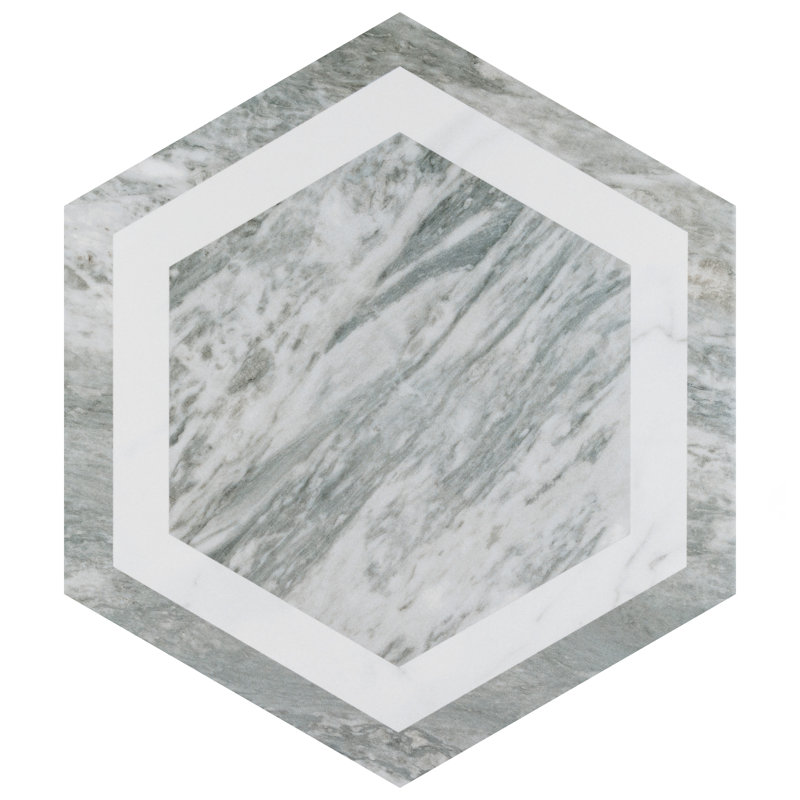 Marbilia Hex w/Biotech 11" x 13" Porcelain Wall & Floor Tile, Gray/White
