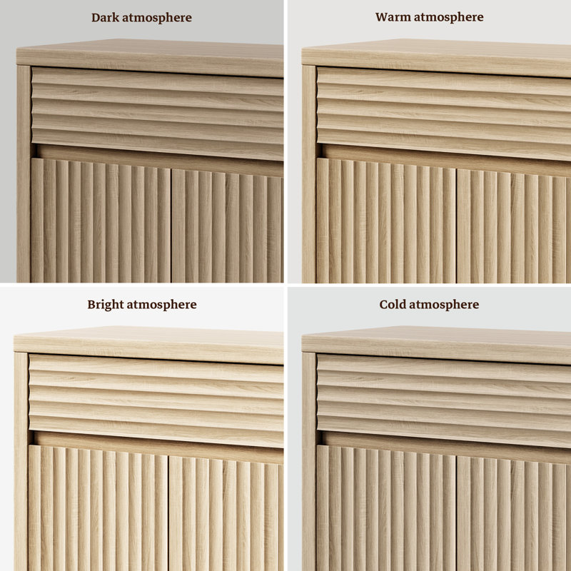 Armoire buffet moderne à cannelures élégantes 29,1 po avec 1 tiroir et 2 tablettes réglables, Beige grès, Individual