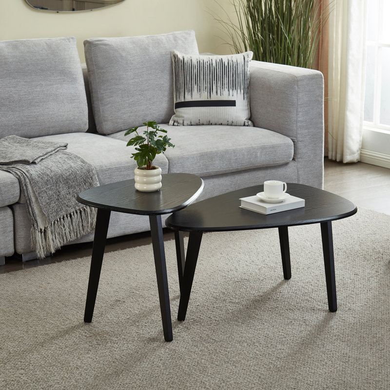 2-Piece Asymmetrical Triangular Nesting Coffee Table Set, Wood Veneer Side Table, Space-Saving for Living Room & Bedroom – Light Walnut, Natural & Black Available