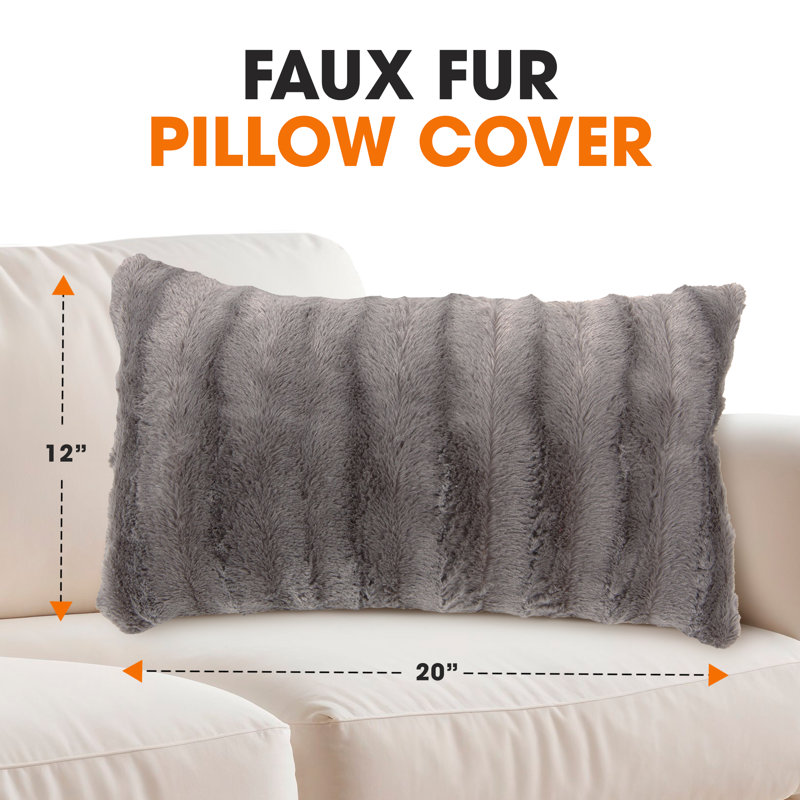 Tsuguko Faux Fur Pillow Cover, Gray