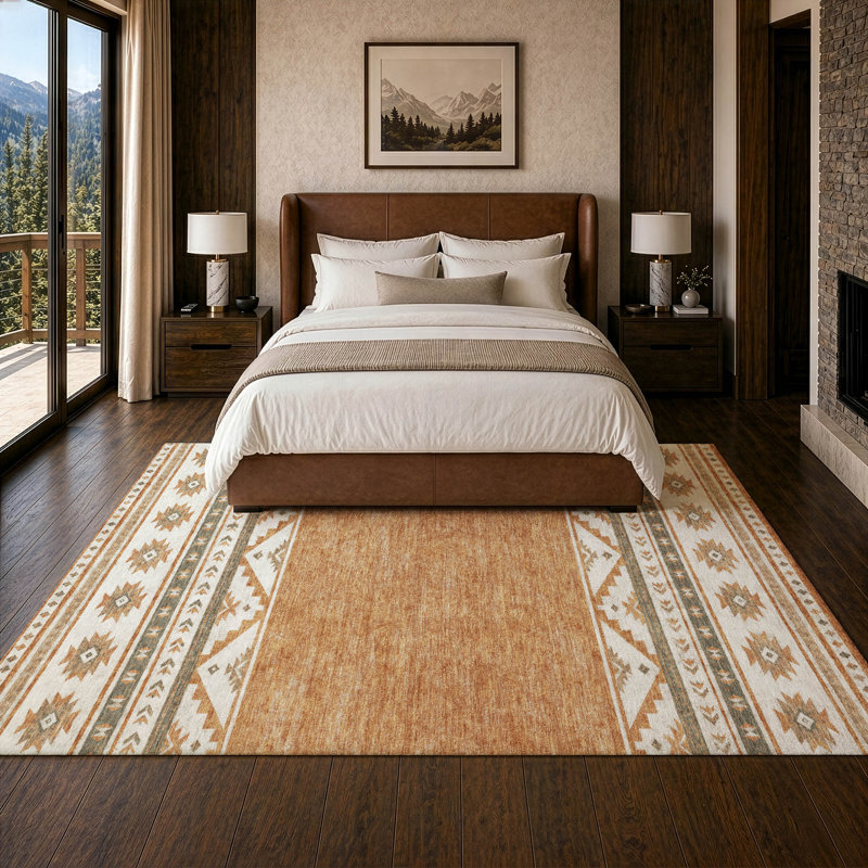 Tapis tribal Chantille ACN3075 lavable à la machine pour intérieur/extérieur, Cuivre, 9 pi x 12 pi