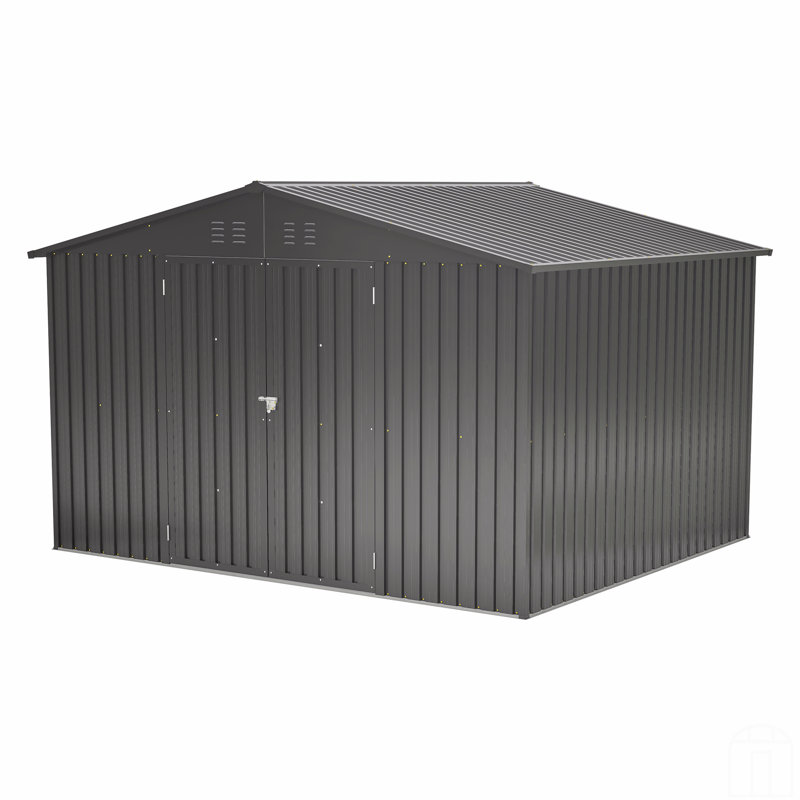10X8 FT Outdoor Storage Shed, All Weather Metal Sheds With Lockable Doors, Tool Shed, Black, 75.2" H x 118.11" W x 99.21" D