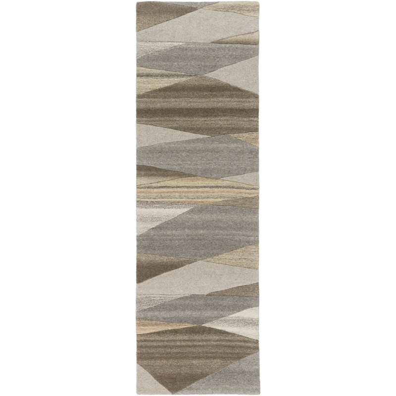 Ayeln Abstract Hand-Tufted Wool Dark Brown/Beige/Gray Rug, Runner 2'6" x 8'