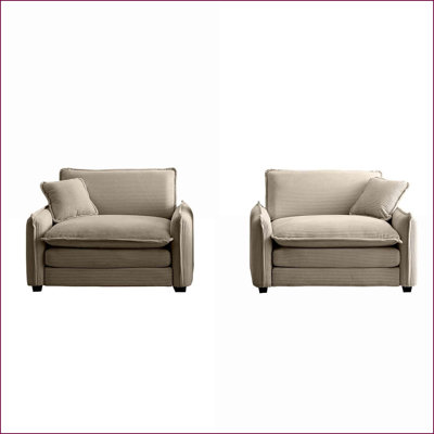 Sofas for Living Room, Office | 2-Piece Deep Seated Set | Memory Foam | Mid-Century Modern | Tan | Corduroy
