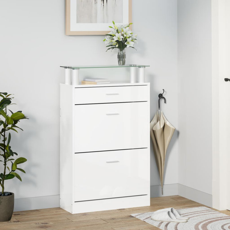 Flip Down Shoe Storage, Off White