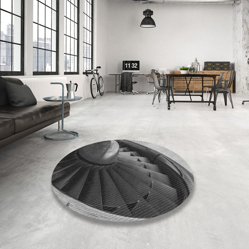 Tapis gris/vert à motifs, Rond 7 pi