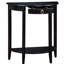 La console demi-lune noire est idéale pour le rangement et la décoration.