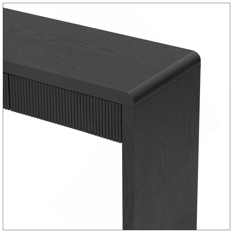 Rustic Console Table With 3 Fluted Drawers - Solid Wood Veneer Entryway Table Featuring Natural Wood Grain For Living Room, Hallway (Black)
