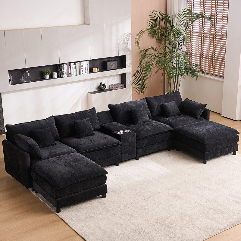 Multifunctional Seven-Piece Sofa Set for Spacious Rooms and Meeting Areas, Black