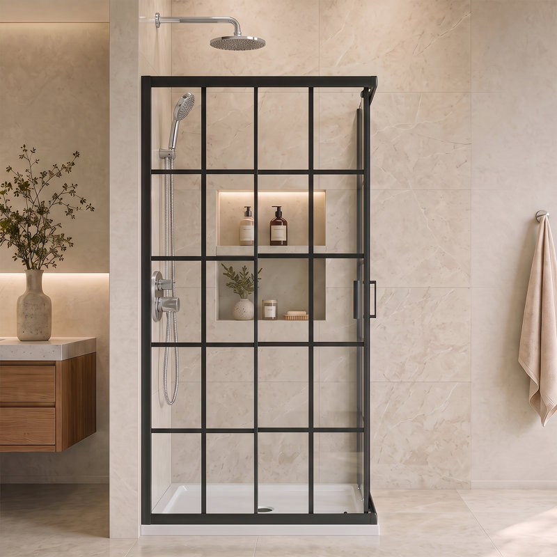 Cabine de douche d'angle avec porte coulissante double 36 po x 72 po Quinn Modern