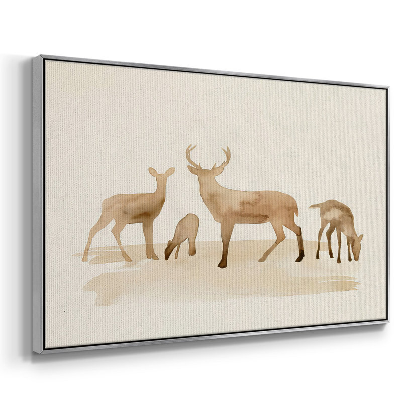 Whitetail Herd I, peinture sur toile encadrée, H 25 po x l 37 po x P 2 po, Encadrement argenté