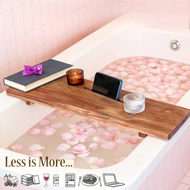 Stylish Bamboo Bathtub Tray Caddy, Minimalistic Bath Organizer With Adjustable Legs (Brown), Brown