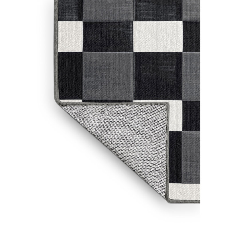 Machine Washable Checkered Gray Area Rug, Rectangle 2' x 3'