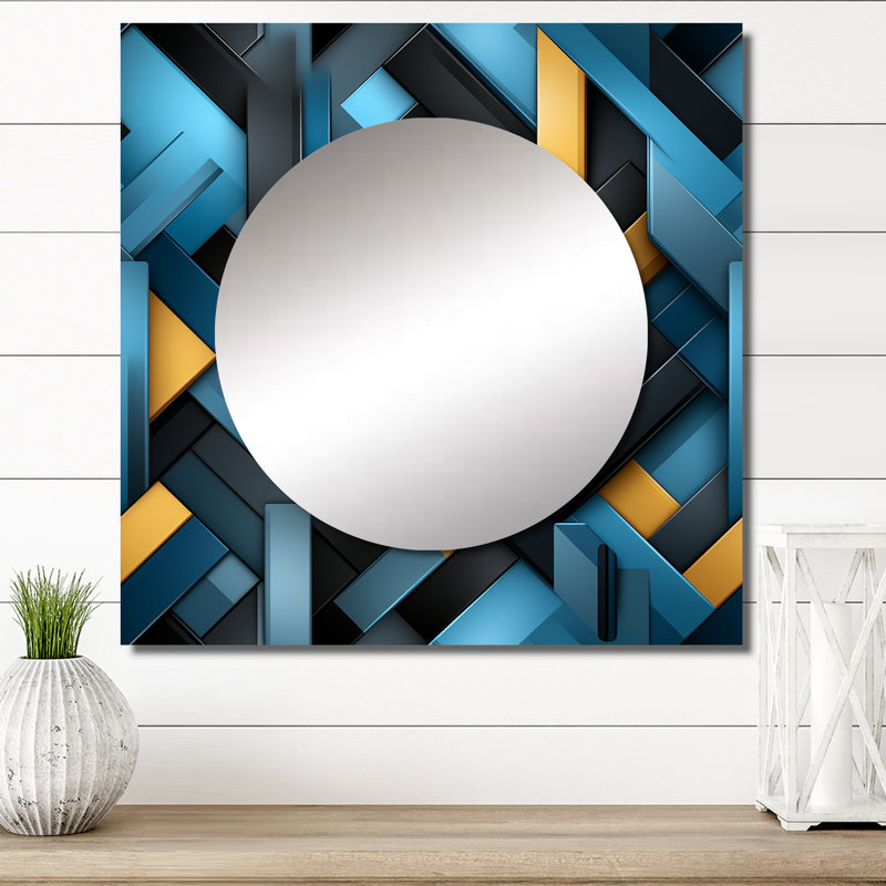 Blocs noirs et bleus Blockchain - Décoration murale moderne carrée en miroir pour chambre à coucher, 23 po x 23 po