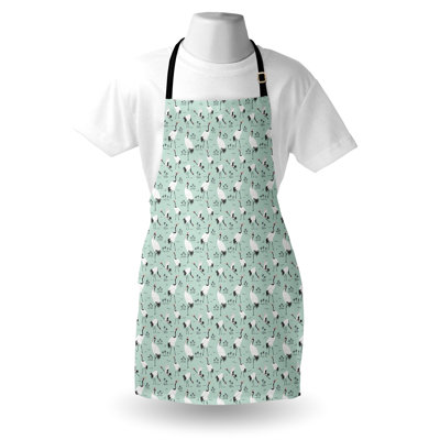East Urban Home Bird Print Apron Unisex Cranes and Exotic Trees Adult Size Pale Blue White