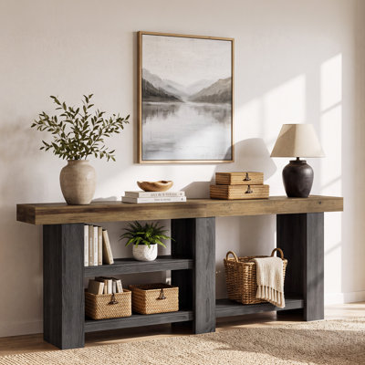 Console extra-longue de 78,74 pouces avec étagères de rangement ouvertes à plusieurs niveaux