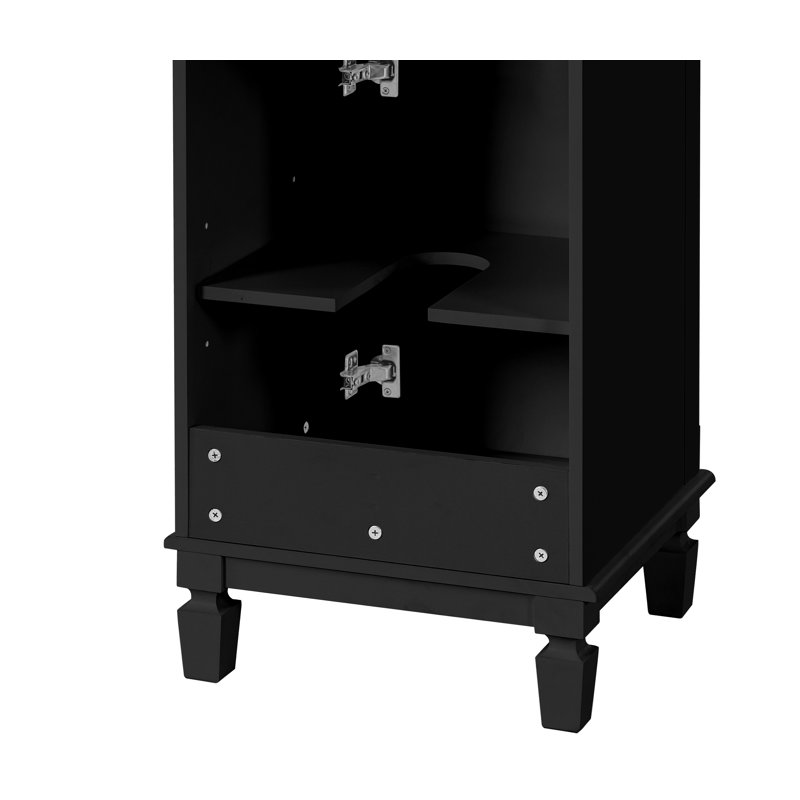 Meuble-lavabo sur pied de style français avec lavabo en céramique, caisson en bois massif et MDF, porte à fermeture douce, étagère réglable, poignées dorées rétro, finition noire pour salle d'eau