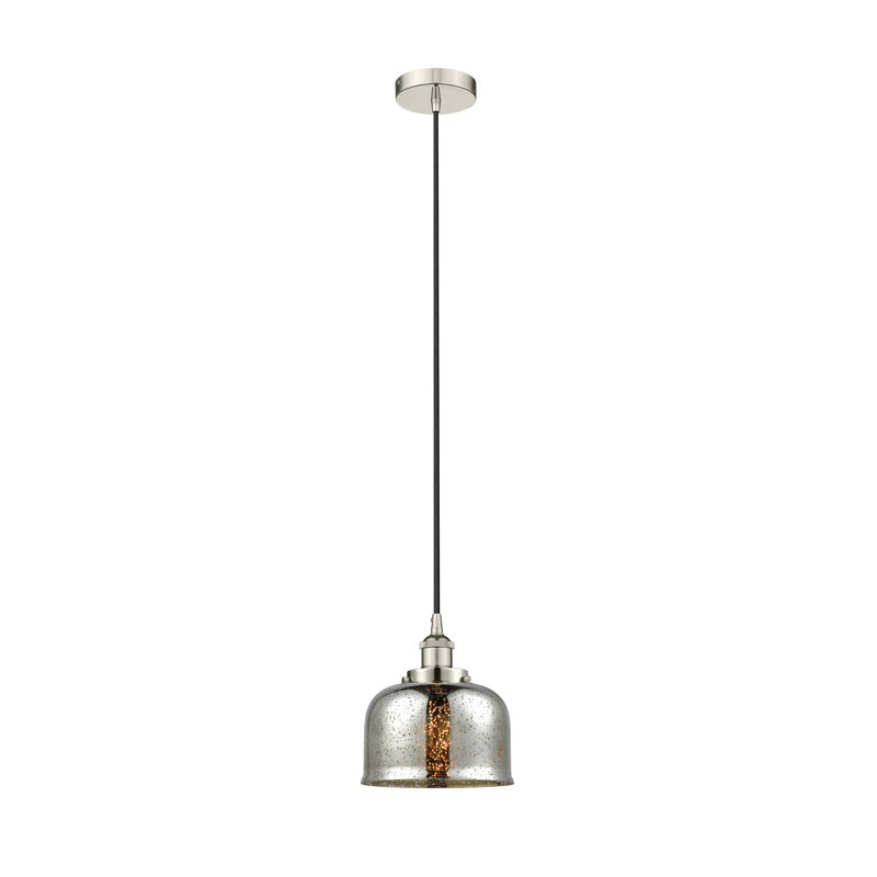Luminaire suspendu en forme de cloche à 1 lumière Bostonia, H 9,5 po x l 8 po x P 8 po, Nickel poli, Argent mercuré plaqué