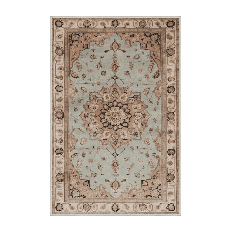Machine Washable Tabriz Beige Area Rug, Rectangle 3' x 5'