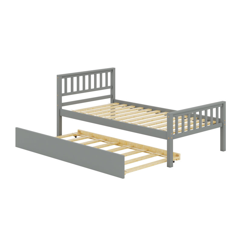 Lit plateforme avec lit gigogne, avec tête et pied de lit, Gris