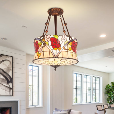 5 Light Dimmable Tiffany Style Flora Chandelier With Stained Glass Lampshade