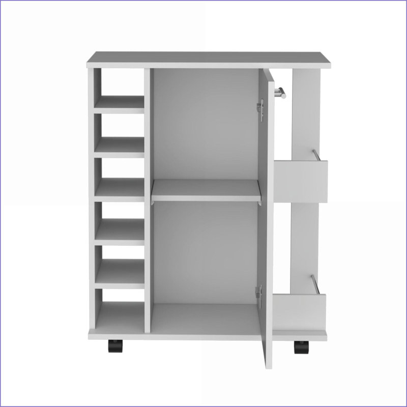 Îlot de cuisine avec armoire de rangement Wynne Tablettes ouvertes, blanc cassé / macadamia | Blanc | Panneau de particules