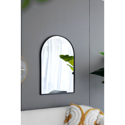 24" X 36" Black Arched Mirror With Metal Frame, Wall Mirror For Living Room Bedroom Entryway