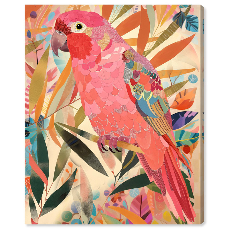 Whimsical Tropical Parrot Abstract Canvas Wall Art, 20" x 16"