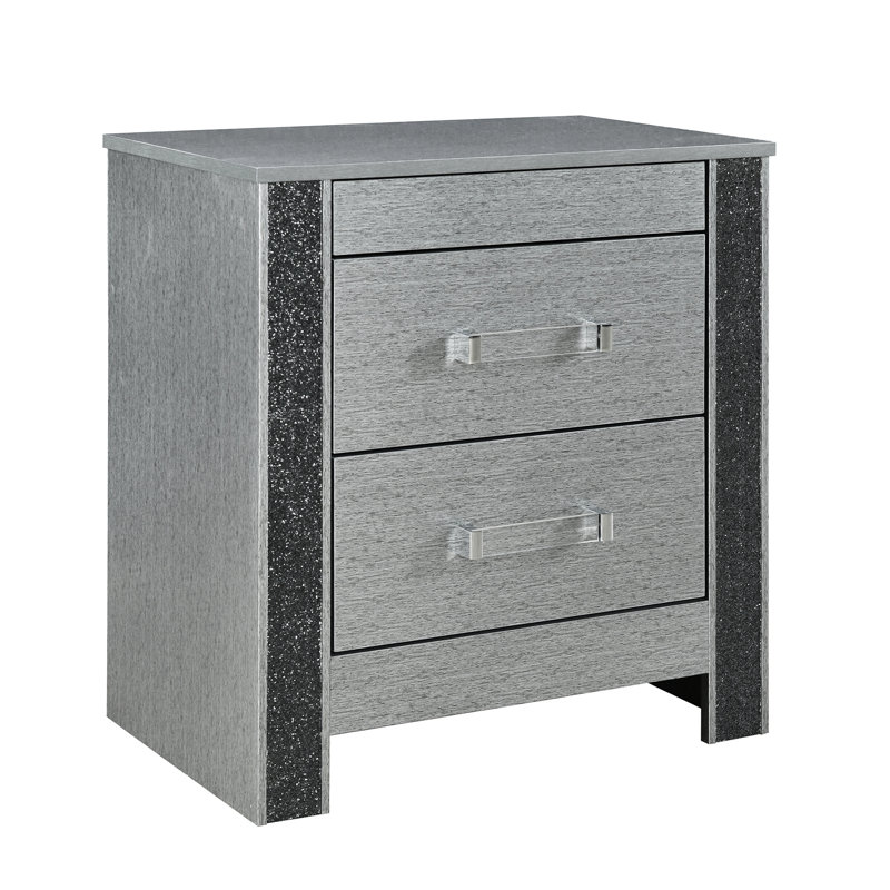 Table de chevet de chambre à coucher en argent avec compartiment de rangement caché et finition des tiroirs