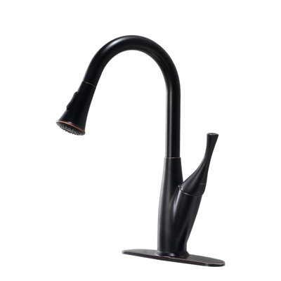 Pull Out Kitchen Faucet, Oil - Rubbed Bronze, Modern Aesthetic, Repels Fingerprints, Single Handle Adjustable, 360 Degree Swivel Spout, Dual Spray, Sink Or Countertop Mountable Bronze Streamlined