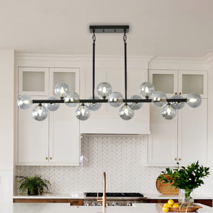 Modern Linear Chandeliers 16 Lights Pendant Light Fixtures, Glass Chandelier Mid Century Sputnik Chandelier For Kitchen Island Dining Room in