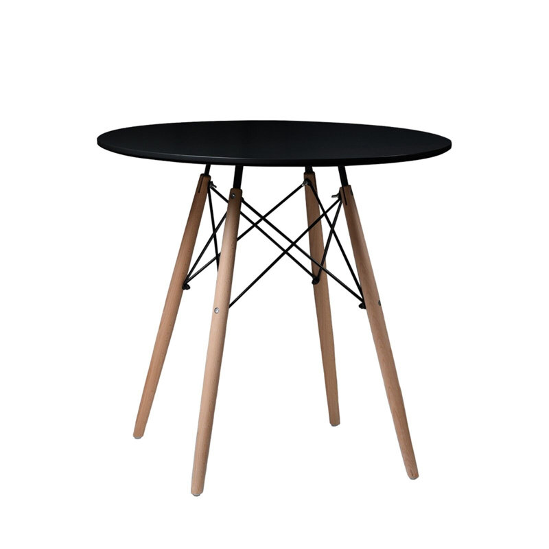 Rafelo Round Solid Wood Dining Table, Black