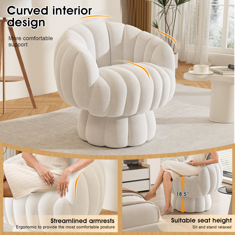 Fauteuil demi-tonneau rembourré rembourré avec coussin, Velours beige
