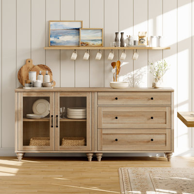 TV Stand For 75 Inch TV , Wood TV Cabinet Entertainment Center Television Stands For Living Room, 2-In-1 Sideboard Buffet Cabinet With Glass Door & Dr by Alcott Hill