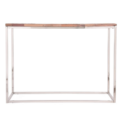 Rustic Console Table With Recycled Wood And Stainless Steel Strength Stability Stylish Frame For Home