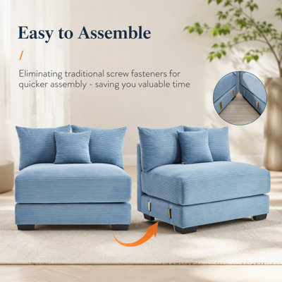 Canapé d'angle modulaire Cloud surdimensionné avec assise profonde, accoudoirs extra-larges, 18 coussins décoratifs, tissu velours côtelé de qualité supérieure, design ergonomique et montage facile pour un bureau, couleur crème.