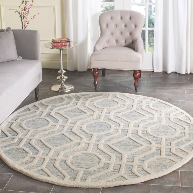 Deedgra Hand Tufted Wool Geometric Rug, Round 6'