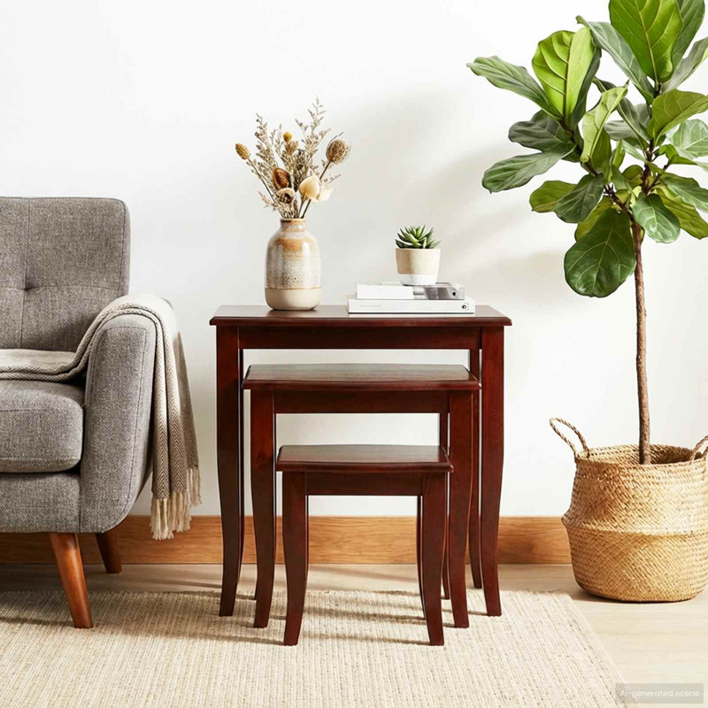  Tables d'appoint gigognes 3 pièces en bois d'acajou massif brun, Brun