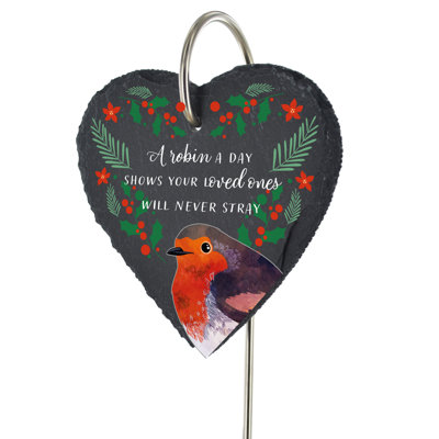 Bjartmar Slate Heart Grave Marker Robin Memorial Plaque