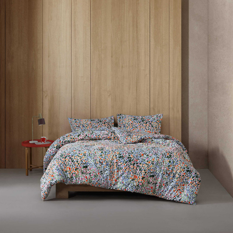 Marimekko Rantaniitty Orange Cotton Comforter Set, King Comforter + 2 King Shams