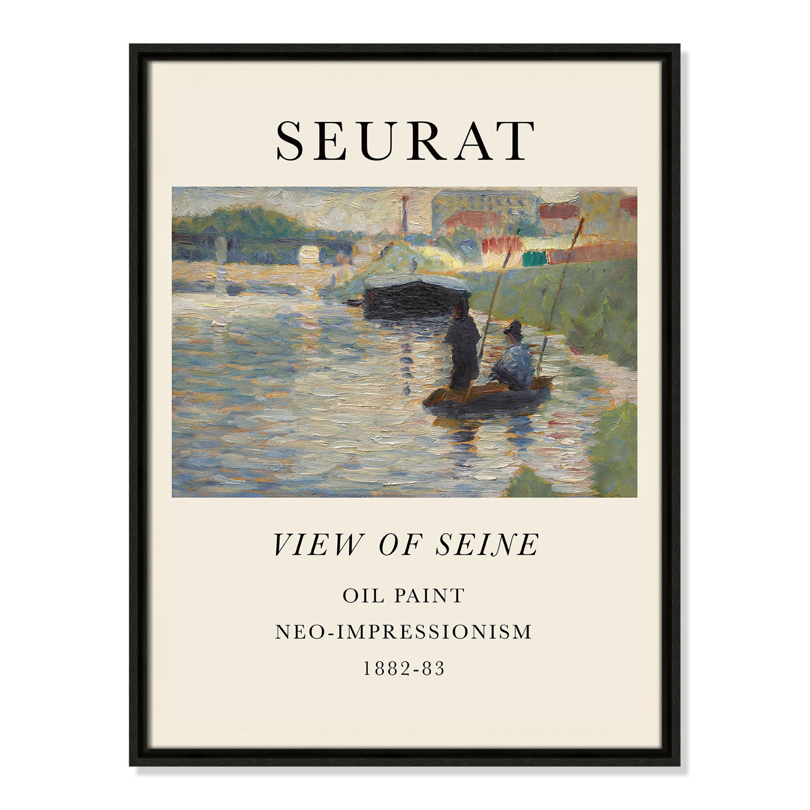 View Of Seine by Georges Seurat, Espresso Floater Frame, No, 25.5" H x 19.5" W x 2" D