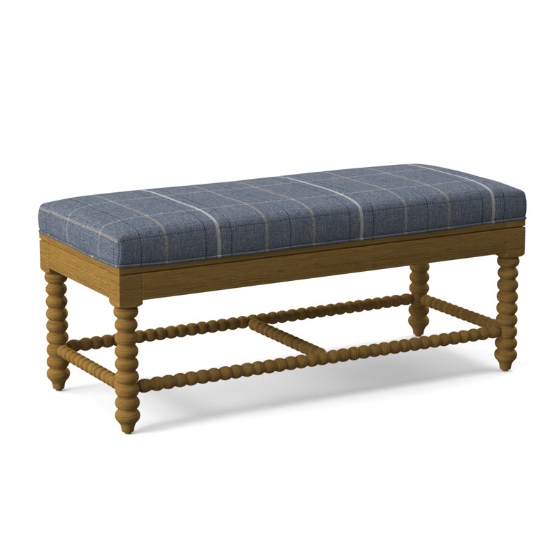 Lind Island Upholstered Bench, Sunbrella Beige Pinstripe; 6205-74, Honey Finish