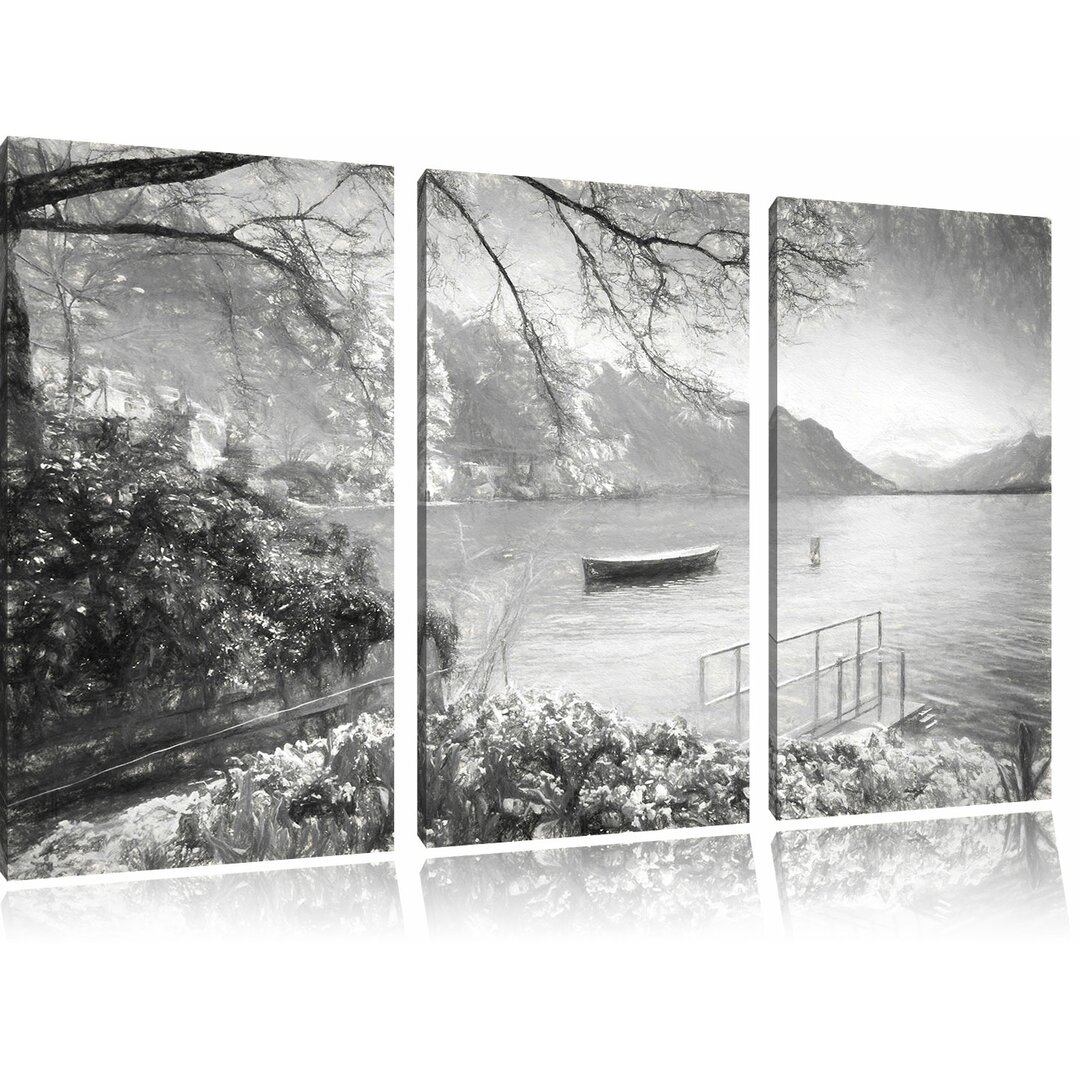 3-tlg. Leinwandbild-Set „Genfer See im Sonnenschein“, Kunstdruck