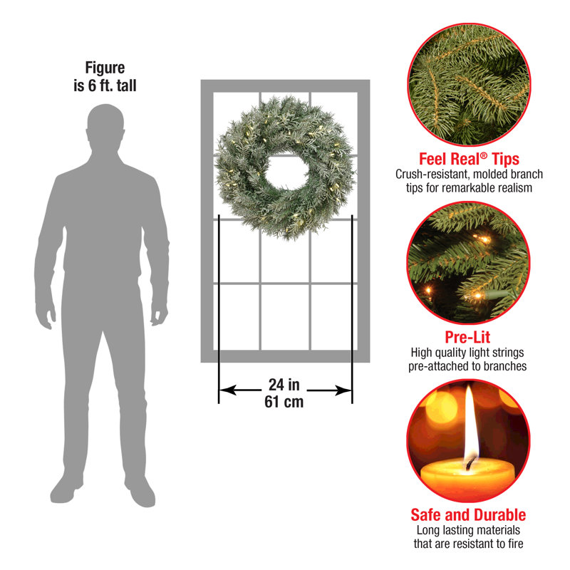The Holiday Aisle® 24" Snowy Stonington Fir Wreath with Battery Operated LED Lights