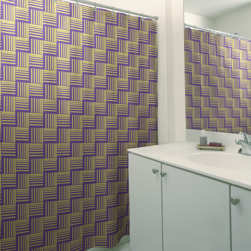 Rideau de douche simple basketweave rayures classic, Mauve / Jaune