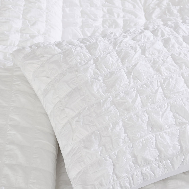 Luca 3-Piece Seersucker Grid Cotton-Rich Comforter Set, Queen Comforter + 2 Standard Shams, White