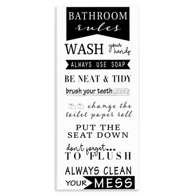 Black Bathroom Rules Wall Plaque Art by Anna Quach