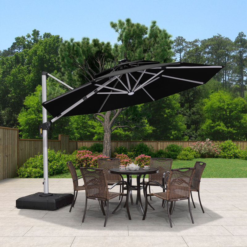 Parasol suspendu en porte-à-faux 11 pi avec base Lilibeth, noir, Noir